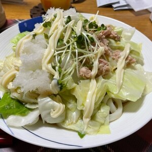 キャベツとツナのマヨぽんおろし冷やしうどん